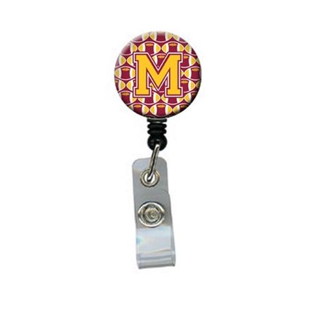 CAROLINES TREASURES Letter M Football Maroon and Gold Retractable Badge Reel CJ1081-MBR